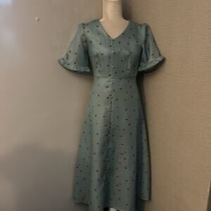 Petallush Green Pattern Day Dress Zip Up S 50s Inspired Tradwife NEW Retrogirl